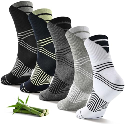 Jeasona 5 paia di calze a compressione da uomo in bambù 43 – 46 corte senza cuciture, calze di sostegno da trekking, calze sportive, calze a compressione