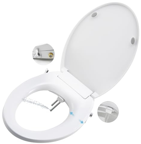Non Electric Toilet Bidet Seats with Self Cleaning Dual Nozzles Separated Rear & Feminine Cleaning Natural Water Spray, Soft Closed Toilet Seat Toilet Bidet,Easy DIY Installation (Upgrade Round)