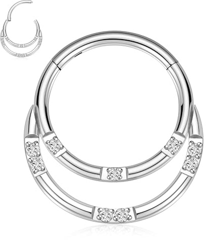 hengkaixuan 16G Doppelschichtiger Septumschmuck Nasenring Tragus Rook Daith Ohrring Chirurgischer Stahl Nahtloser Klickring Helix Knorpel Creolen Conch Piercing