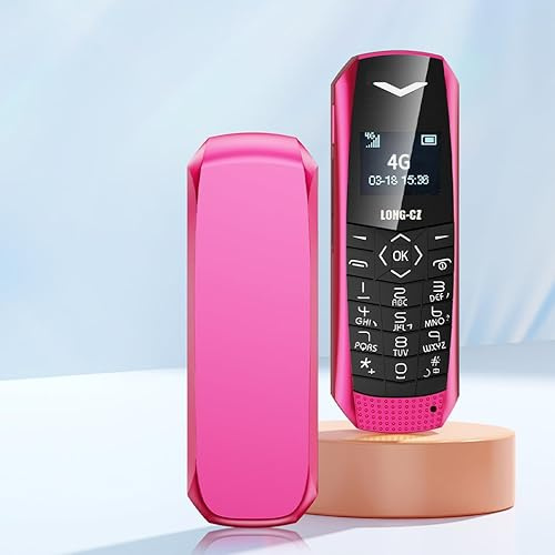 KIMBROLL J60 Mini téléphone portable réseau 4G écran de 0,66 le plus petit téléphone portable sans fil Bluetooth MP3 Prend en charge plusieurs langues (rose rouge)