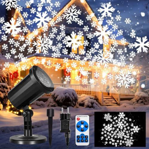 Projecteur de flocons de neige avec télécommande et câble de 5 m, éclairage décoratif de Noël pour intérieur et extérieur, lampe flocons de neige HD pour fêtes, jardin et décoration intérieure.