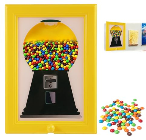 Fukaisu Cornice Portafoto per Distributore di Caramelle, Distributore di Gomme da Masticare da Parete Creativo e Pratico Scrivania Bancone Esposizione per Adulti e Bambini (Giallo)