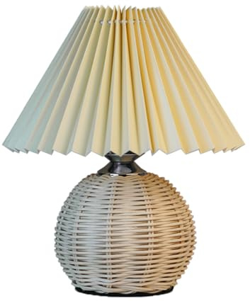 Agatige Vintage Rattan Lampe, Mini Nordic Style Nachttisch Nachttisch Lampe Plisel -Tisch -Schlafzimmer für Schlafzimmer Wohnzimmer 9.4x11.0x5.5in