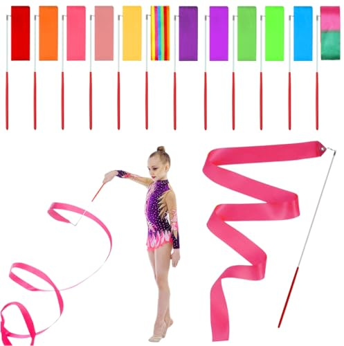 12 Pezzi Nastri da Ballo,2M di Lunghezza Nastro Ginnastica Ritmica Bambina