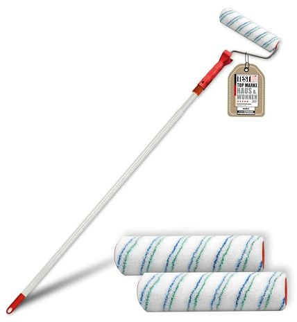mako PROFI Farbroller EASYTEX 25 cm mit Teleskopstab 110-200 cm, inkl. 3 Malerwalzen, Farbroller für alle Heim- und Handwerker-Malerprojekte, Malerwerkzeug in Profi Qualität