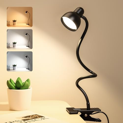 Uchoiceme Clip on Light Reading Light for Bed 3 Color Modes 10 Dimmable Brightness Eye Care Clamp Desk Lamp 360° Flexible Desk Book Light for Reading Bed Headboard Computer Black
