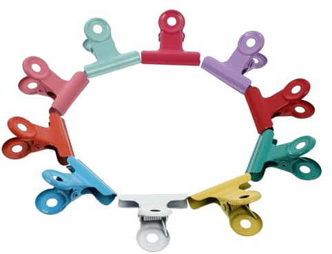 INOOMP Lot de 10 Pinces de Conservation Alimentaires en Métal Coloré Trous, Clips D’étanchéité pour Sachets, Fermeture Hermétique, Organisation Bureau Cuisine, Usage Couleur Aléatoire