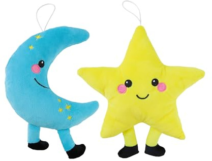 TRENDHAUS 966773 - Zahnfee Mia Plüsch-Freunde, Kuschelkissen Stern und Mond, je ca. 24 cm, Set mit 2 Kissen aus Plüsch