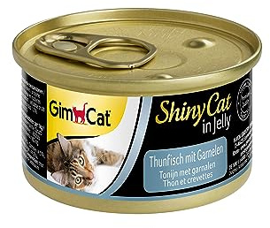 GimCat ShinyCat in gelatina tonno e gamberetti, Cibo umido in gelatina con pesce per gatti, Ricco di proteine, 24 Lattine, 24 x 70 g
