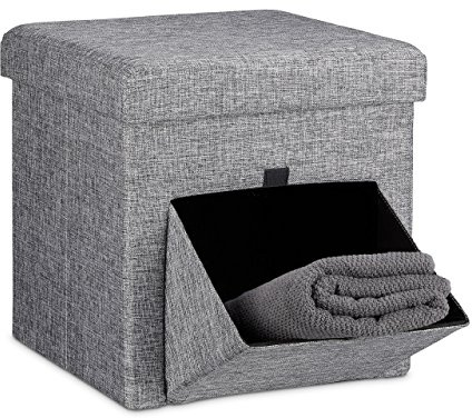 Relaxdays Sitzhocker, faltbar, Sitzwürfel, grau | Aufbewahrungsbox mit abnehmbarem Deckel und Klappe, HBT: 38 x 38 x 38cm