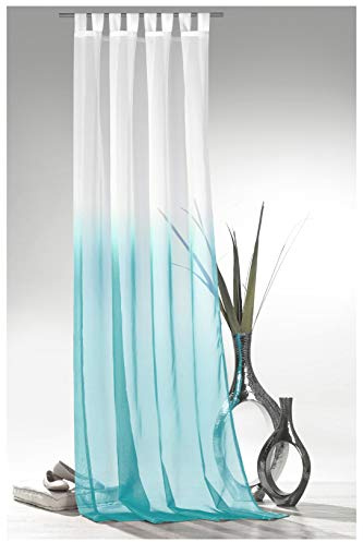 heimtexland ® Schlaufenschal mit Farbverlauf in türkis HxB 245x135 cm Voile transparent - ÖKOTEX - Gardine Vorhang Dekoschal Aqua Typ501