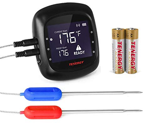 Tenergy Solis, termometro digitale per carne, controllato, Bluetooth, con 2 sonde in acciaio inox, ampio display LCD, custodia per il trasporto, termometro da cucina per grill e fumatori