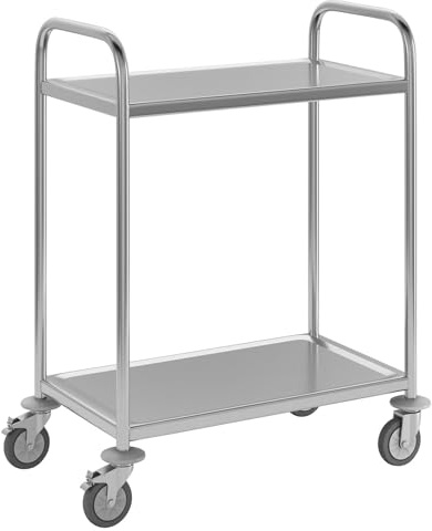 eurokraft Basic | Edelstahl-Servierwagen | 2 Etagen, LxBxH 705 x 405 x 940 mm