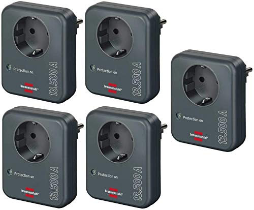 Brennenstuhl Steckdosenadapter (mit Überspannungsschutz 13.500 A, Adapter als Blitzschutz für Elektrogeräte) anthrazit (5 Stück)