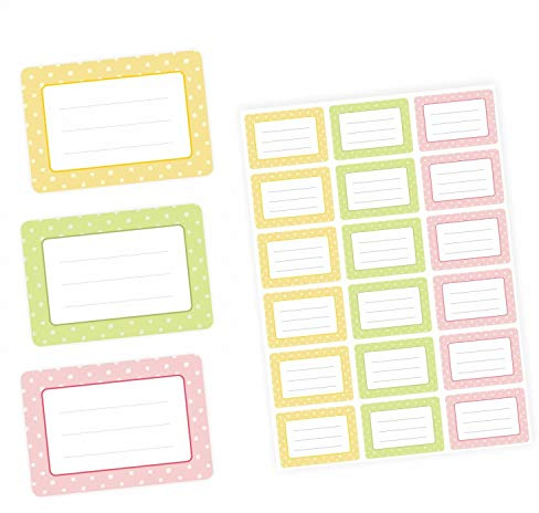 72 Blanko Etiketten Punkte Retro Pastell - gelb grün rosa - 64 x 45 mm - Universaletiketten Haushaltsetiketten Sticker Aufkleber