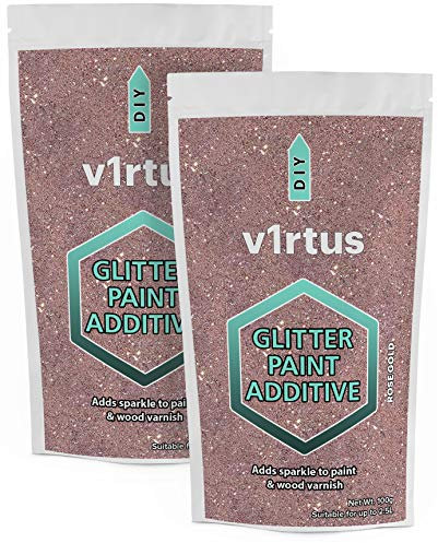 v1rtus 2X Glitter Paint Additive - Rose Gold | Metallic Flakes for Adding Sparkle to Paints & Wood Varnish | Add to Emulsion, Acrylic & Latex for Indoor Sparkly Walls | 100 g (x2)