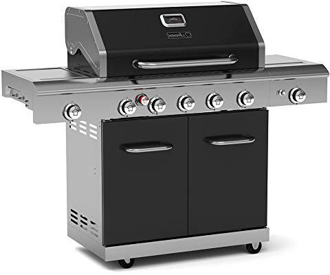 Nexgrill Deluxe 5B Gasgrill I 5 + 2 Brenner Gas Grill mit Edelstahl-Seitenkocher & Infrarot Seitenbrenner I Grillwagen mit Pro Touch Gusseisen-Grillrost & Keramik Backburner