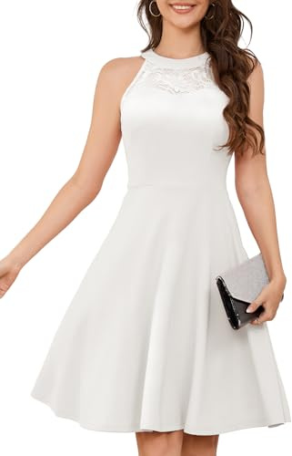 Bbonlinedress Abito da Cocktail da Donna Abiti da Sera Rockabilly Retro Vintage Halter Ivory L