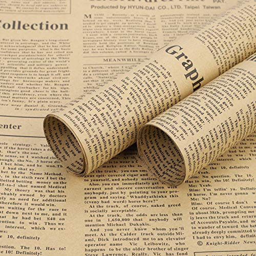 Geschenkpapier 42 Rollen Packpapier Gold Geburtstagspapier Doppelseitig Buchstaben Geschenkverpackung Retro Zeitung Geschenk Papier Dekoration Valentines Blumen Weihnachtspapier für Hochzeit Taufe