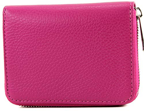 modamoda de - P04 - ital. Damen Portemonnaie Echtleder kurz, Farbe:Pink