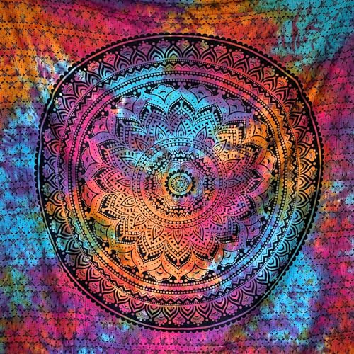 MOMOMUS Mandala Arazzo in tessuto - Tie-Dye, Cotone, Unico - Multicolore, 210x230 cm