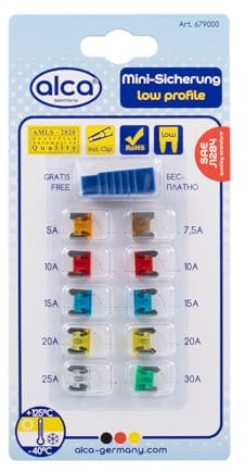 alca® Mini Flach Sicherungen (low profile) 5-30 A; 10 St. Blister kleine Autosicherung Flachsicherung Set 10 Stk. Auto Motorrad Wohnwagen Caravan HiFi