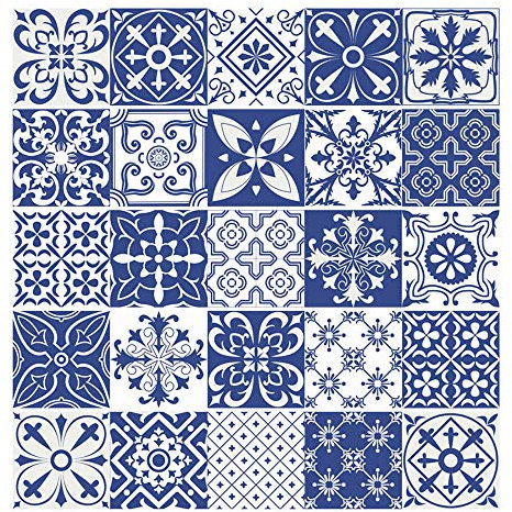 25pc Tile Stickers,Retro Traditional Wall Tile Transfers Stickers Self-Adhesive Peel and Stick Waterproof Kitchen Bathroom DIY Backsplash (6x6in,15x15cm)