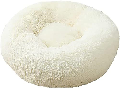 CYN Plüsch Haustier Bett mit Rand, weich, kuschelig, Hundenest Auto Nest Plüsch kreisförmig Pet Nest Hundebett Winter Warme Matte Hund Pad Haustier liefert Haustier Bett-Weiß_47 Zoll