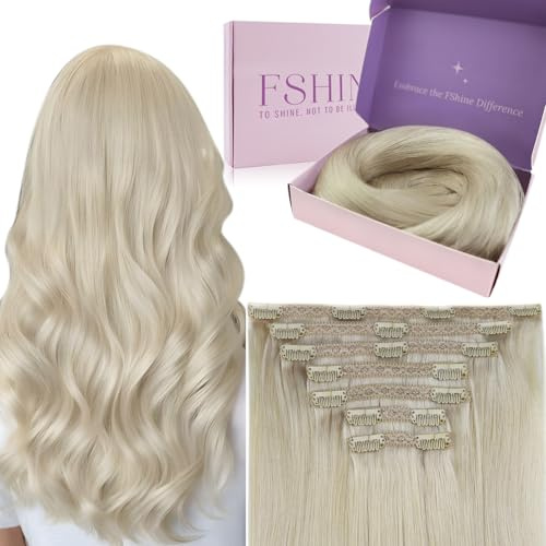 Clip in Extensions Echthaar Platinblond 50cm 7 Stücke 120g Doppelt Tressen Blond Hair Extensions Clip in Echthaar Täglicher Gebrauch Haarverlängerungen Farbe 60