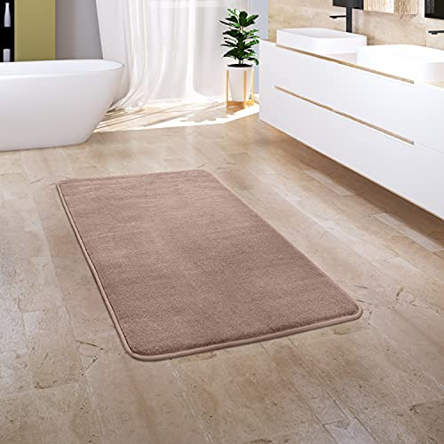 Paco Home Badezimmerteppich Badematte Badteppich Badvorleger Duschvorleger Waschbar Flauschig Memory Foam 3D Effekt, Grösse:60x100 cm, Farbe:Beige 2