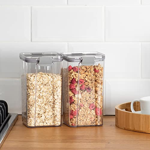 LIVIVO 2pc Stacking Airtight Food Storage Containers Set Space-Saving Tubs for Organising Cereals, Pasta, Rice Lunch Snack Box Kitchen BPA Free Kitchen Organiser (1300ml)