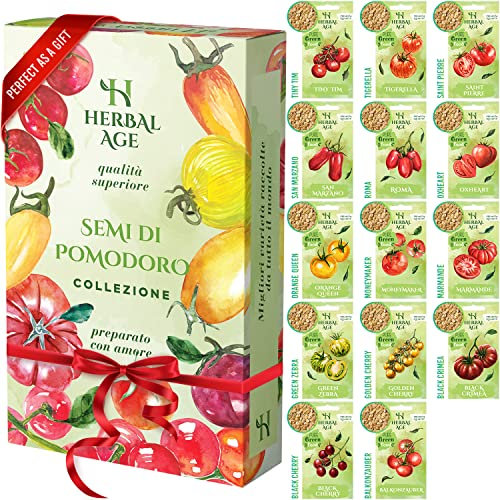 HERBAL AGE Kit Giardinaggio Di Pomodori, 14 Varietà Di Piante Di Pomodoro, 500+ Semi Piante, Sementi Da Originali Pianta Idee Regalo Casa Ragazza, Donna, Uomo, Piante Vere da Interno e Esterno Orto