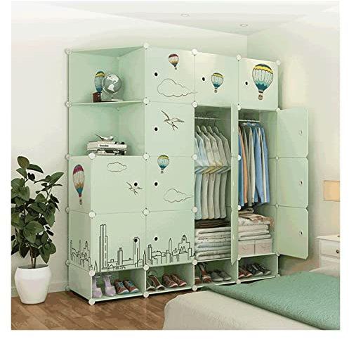 Kleiderschrank, Stoffschrank Kleiderschrank Tragbare Kleiderschrank Kleiderschrank Cube Ablage Schlafzimmer Kleiderschrank Schließfach Schrank Schließfach Grün Ideale Aufbewahrung Organizer