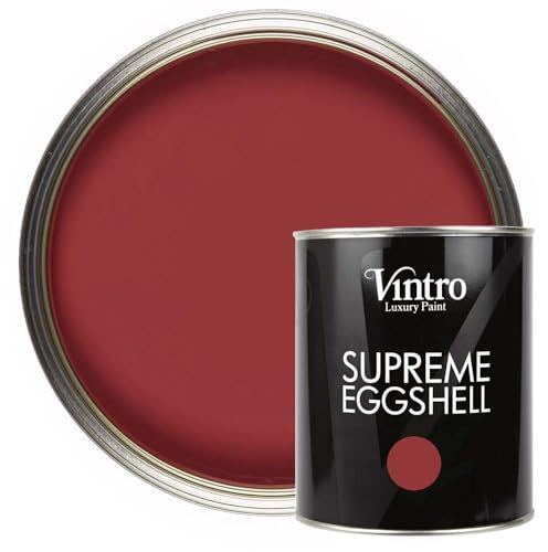 Vintro Paint | Deep Red Eggshell Paint | for Walls | Wood | Trim | Satin Furniture Paint | Interior & Exterior Use. 1 Litre (Mulberry - Deep Red)