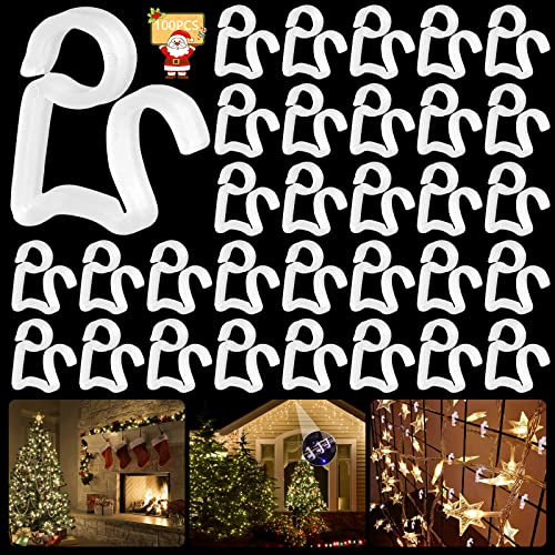 Dachrinnenhaken für Lichterketten, 100 Stück Lichterkette Befestigung, Lichterketten Halterung, Dachrinnenhaken, Wetterfeste Kunststoff Dachrinne Clip für Weihnachtsdekoration Hängende Außenleuchten