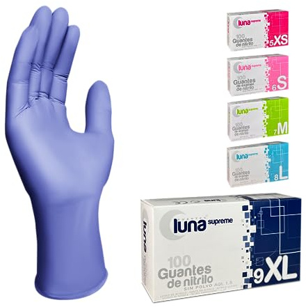MUNTRADE Guantes Desechables de Nitrilo - 100 unidades/caja, Sin Polvo, Sin Látex - Todas las tallas (XL, Violeta)