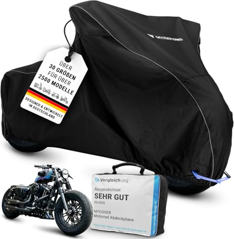 MYCOVER handgefertigte Chopper Abdeckplanen Motorradplane Winterfest & wasserdicht - reißfeste & robuste Chopper Abdeckhaube -Outdoor & Indoor Motorcycle Cover - Größe C-L