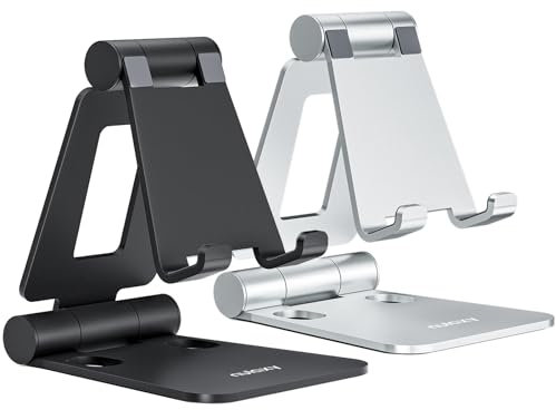 Nulaxy 2 Pack Dual Folding Phone Stand, Fully Adjustable Desktop Mobile Holder Dock Aluminum, Compatible with iPhone 17 16 15 14 13 12 11 Xs Xr X 8, HUAWEI, Galaxy, All Smartphones, Black & Silver
