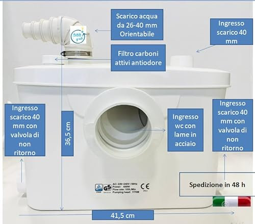 MACERATORE WC TRITURATORE SANITARIO LAVANDINO DOCCIA VASCA CON LAME ACCIAIO