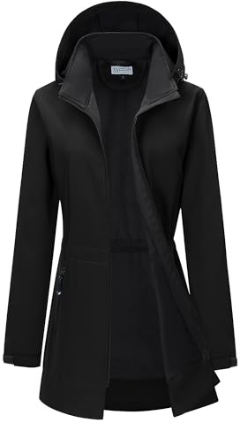 33,000ft Women’s Lightweight Softshell Jacket with Hood Waterproof Ladies Functional Jacket Fleece Lined Windbreaker Breathable Raincoat Active Hooded Long Coats for Cycling Hiking Outdoor