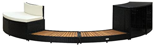 Hommdiy Whirlpool-Umrandung Schwarz Poly Rattan und Akazienholz