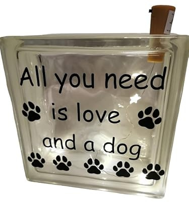 Beleuchteter Glasbaustein *All you need is love and a dog* 19 x 19 x 8 cm