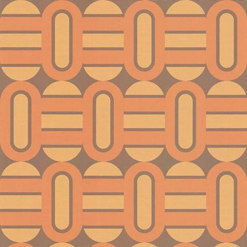 Retro 70's Shape Orange Wallpaper - Brown Textured Abstract Trendy Feature Wall - Paste The Wall Vinyl