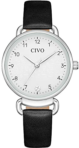 CIVO Damenuhr Lederarmband Armbanduhr Damen: Analog Uhren Damen Schwarz - Geschenke für Frauen