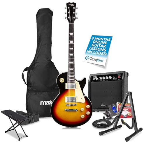 Max GigKit Electric Guitar Starter Pack SC Style Complete Beginner Guitar Package - Sunburst with 40W Amplifier, Gig Bag, Accessories & 6 Months Online Guitar Lessons Included