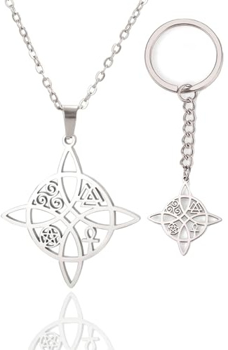 VASSAGO Hexenknoten Halskette für Frauen und Mädchen keltischer Hexenknoten Anhänger Halsketten keltischer Knoten Charm Edelstahl heidnische Hexe Schmuck Glücksgeschenk