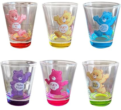 Swear Bears Shot Glasses, Set di 6 Bicchierini Liquore, 50ml Bicchieri Amaro a Base Pesante, Bicchieri da Shot per Whisky, Tequila, Vodka e Liquori, Lavabili in Lavastoviglie