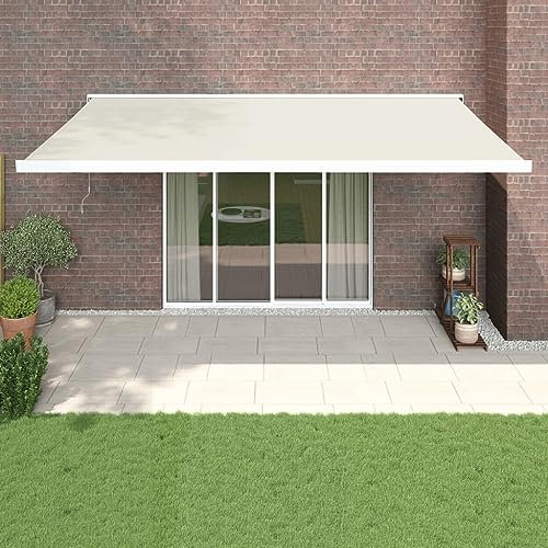 ARKEM Tenda da Sole per Esterno Avvolgibile,Tenda da Sole a Bracci Estensibili con Telaio in Alluminio, Tettuccio Resistente al Sole e Impermeabile e Manovella,Tenda da Sole Retrattile Crema 5x3 m in