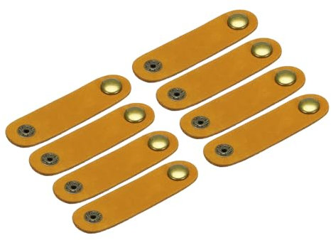 sourcing map 8Pcs Leather Cable Straps Cord Organizer 80x20mm Cable Ties Frosted Cable Management for USB Cable, Headphone Wire, Yellow