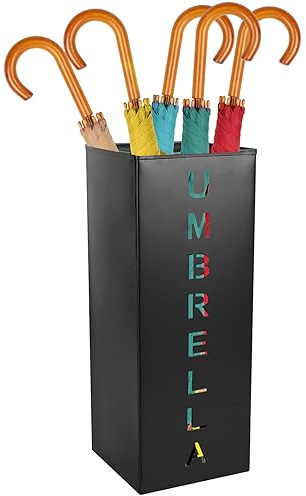 Abizarch Metal Umbrella Holder, 16.5x6.3x6.3inch Square Free Standing Umbrella Rack Decorative Umbrella Holder Bin Multipurpose Walking Sticks Holder for Umbrella Cane Entryway Home Office (Style A)